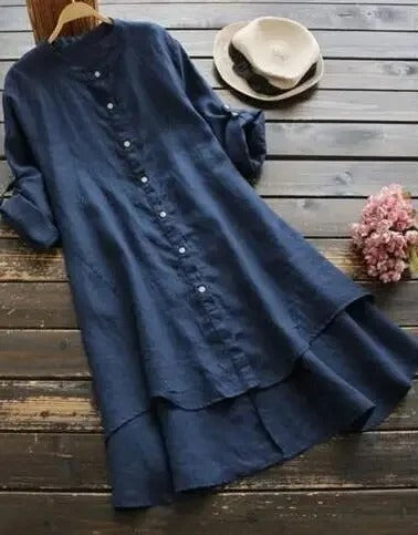 Johanna | Damen Leinenkleid mit Knopfleiste und asymmetrischem Saum