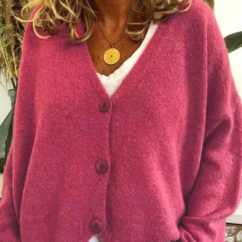 Birgit | Damen Freizeit-Strickjacke mit V-Ausschnitt und Knöpfen