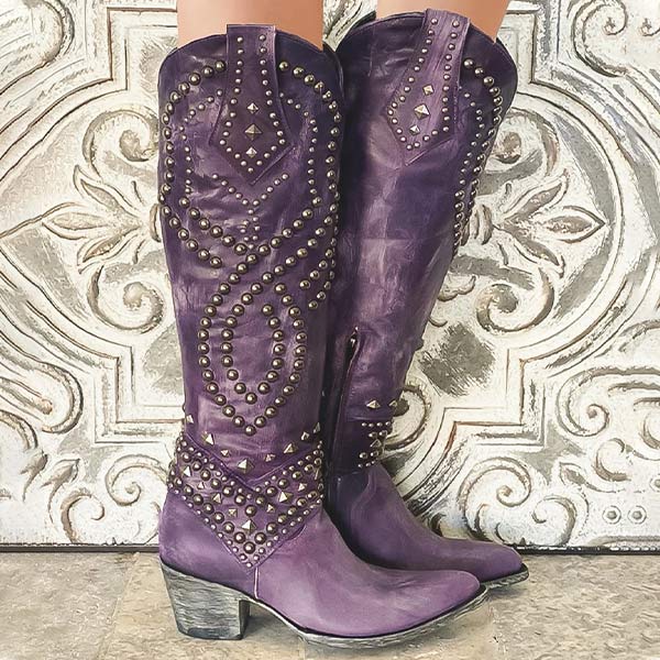 Karla | Damen Western-Stiefeletten mit Nieten und High Heels