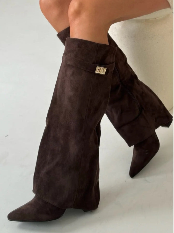 Angela | Damen Schlagstiefel über dem Knie mit Reißverschluss