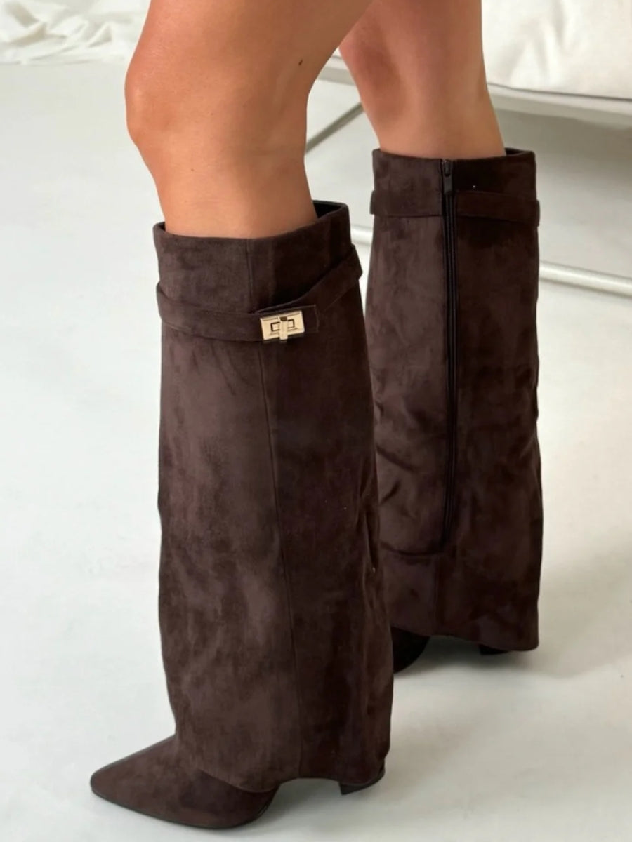 Angela | Damen Schlagstiefel über dem Knie mit Reißverschluss