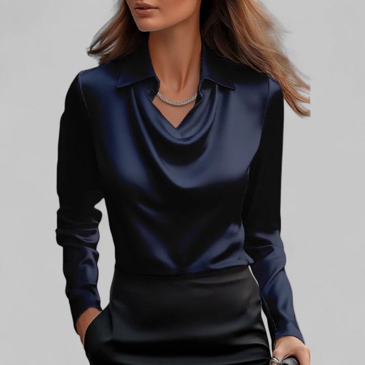 Daniela | Dames Satijnen Blouse met Watervalhals en Lange Mouwen