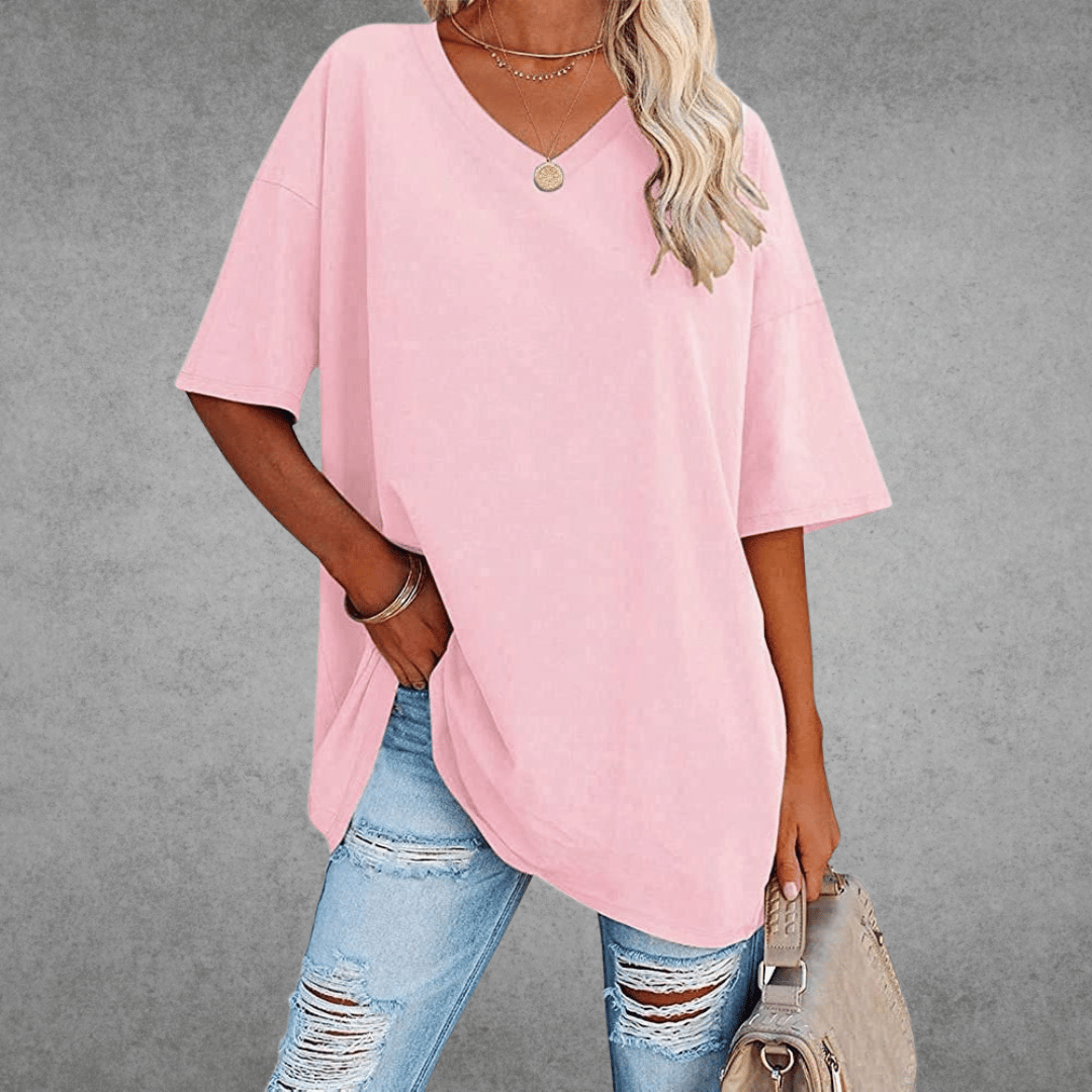 Franziska | Damen Lässiges Oversize V-Ausschnitt T-Shirt