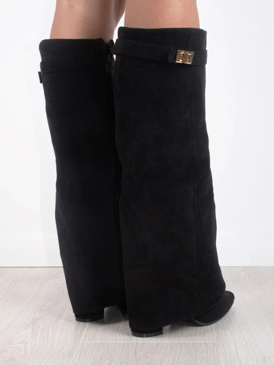Angela | Damen Schlagstiefel über dem Knie mit Reißverschluss