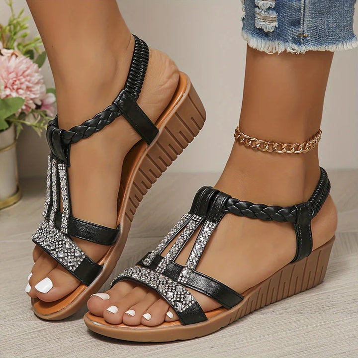 Marlene | Damen Orthopädische T-Steg Keilabsatz Sandalen Strass-Details
