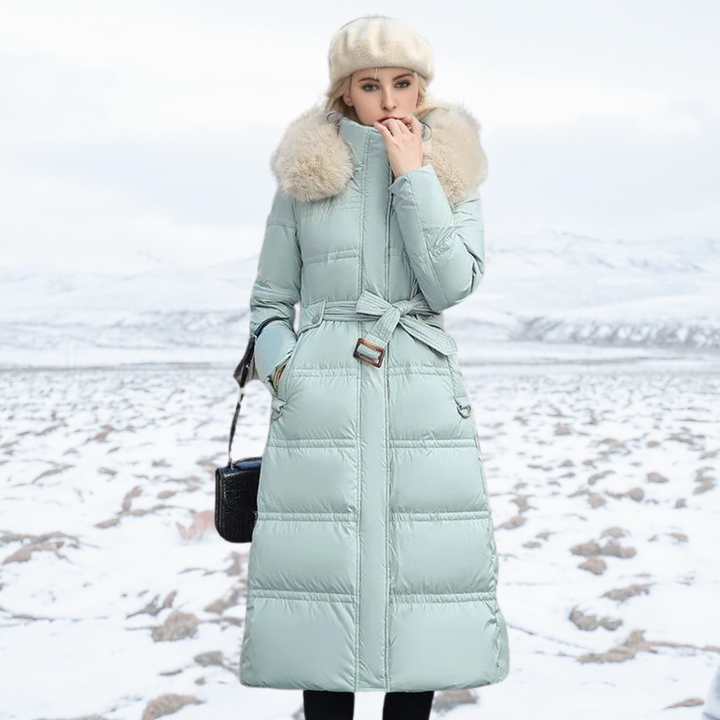 Karin | Damen Schicker Steppmantel mit Gürtel und Kapuze
