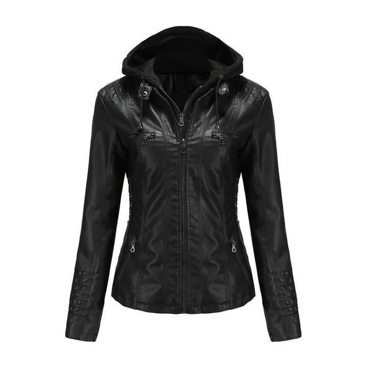 Lara | Damen Kunstleder-Motorradjacke mit Kapuze
