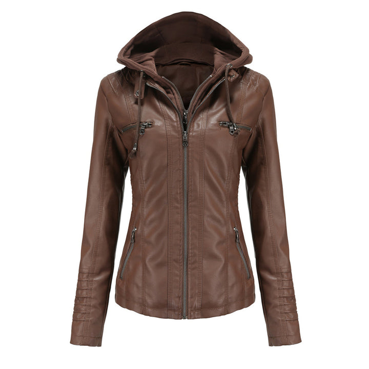Lara | Damen Kunstleder-Motorradjacke mit Kapuze