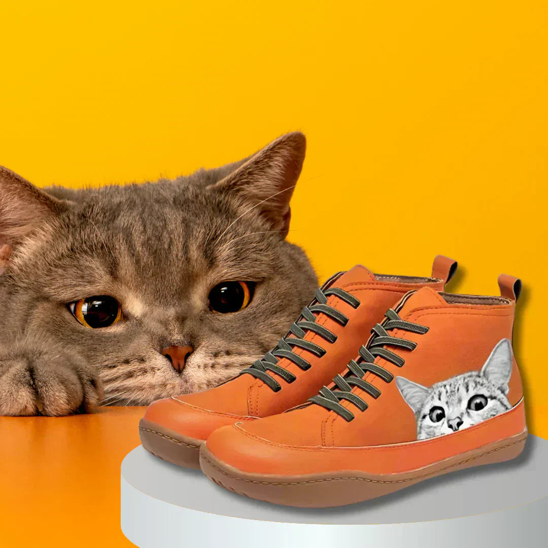 Monika | Damen High-Top Sneaker mit Katzenmotiv