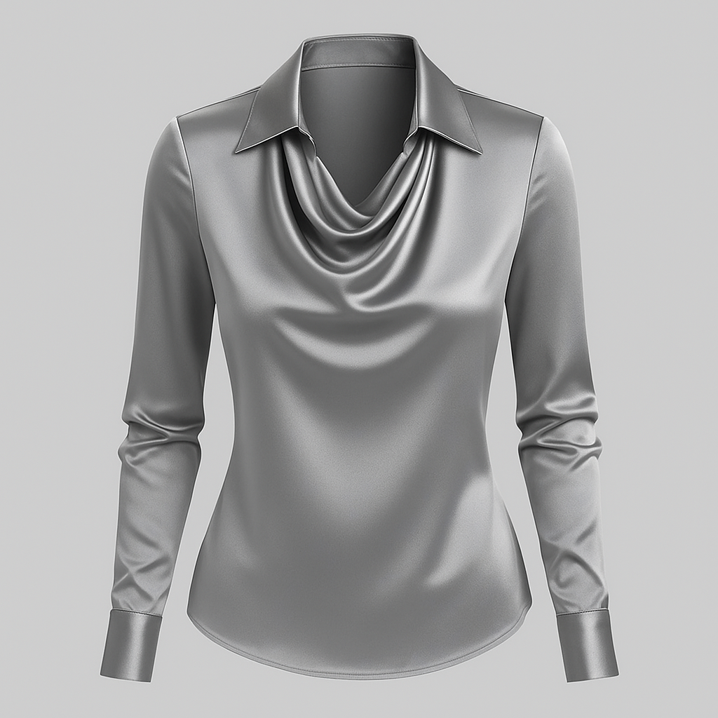 Daniela | Dames Satijnen Blouse met Watervalhals en Lange Mouwen