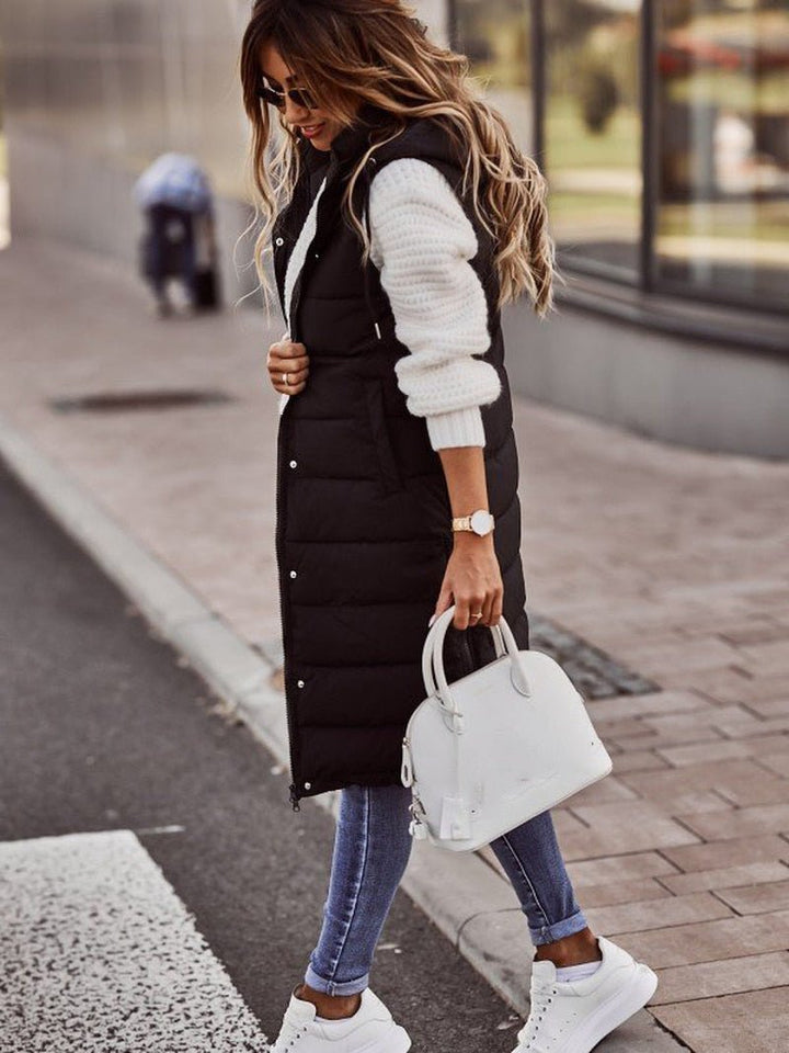 Daniela | Damen Lange Kapuzen Stepp Puffer Weste für den Winter