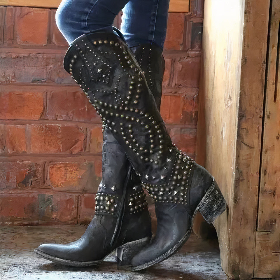 Karla | Damen Western-Stiefeletten mit Nieten und High Heels