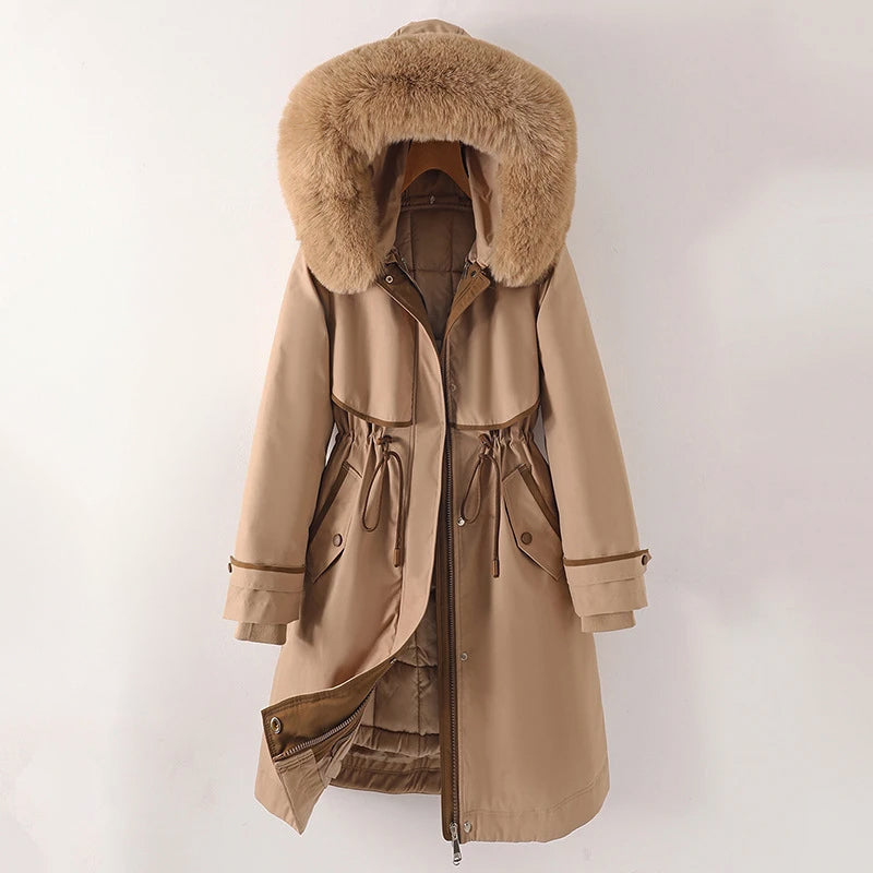 Hanna | Damen Warme, lange Jacke mit Kapuze