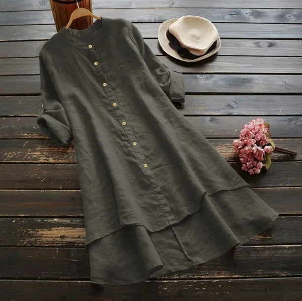 Johanna | Damen Leinenkleid mit Knopfleiste und asymmetrischem Saum