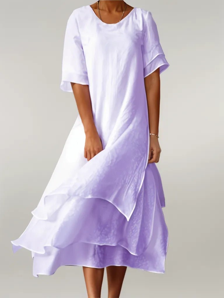 Baumwoll Maxi Kleid Eleganter Rundhals Fließender Schnitt - Purple