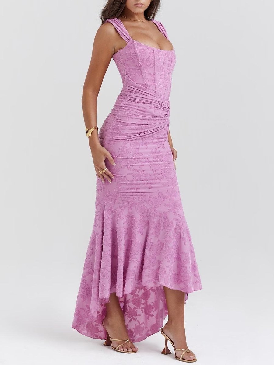 Brautmutterkleid Strukturiertes Korsett Meerjungfrau Jacquard Midikleid - Lila 1