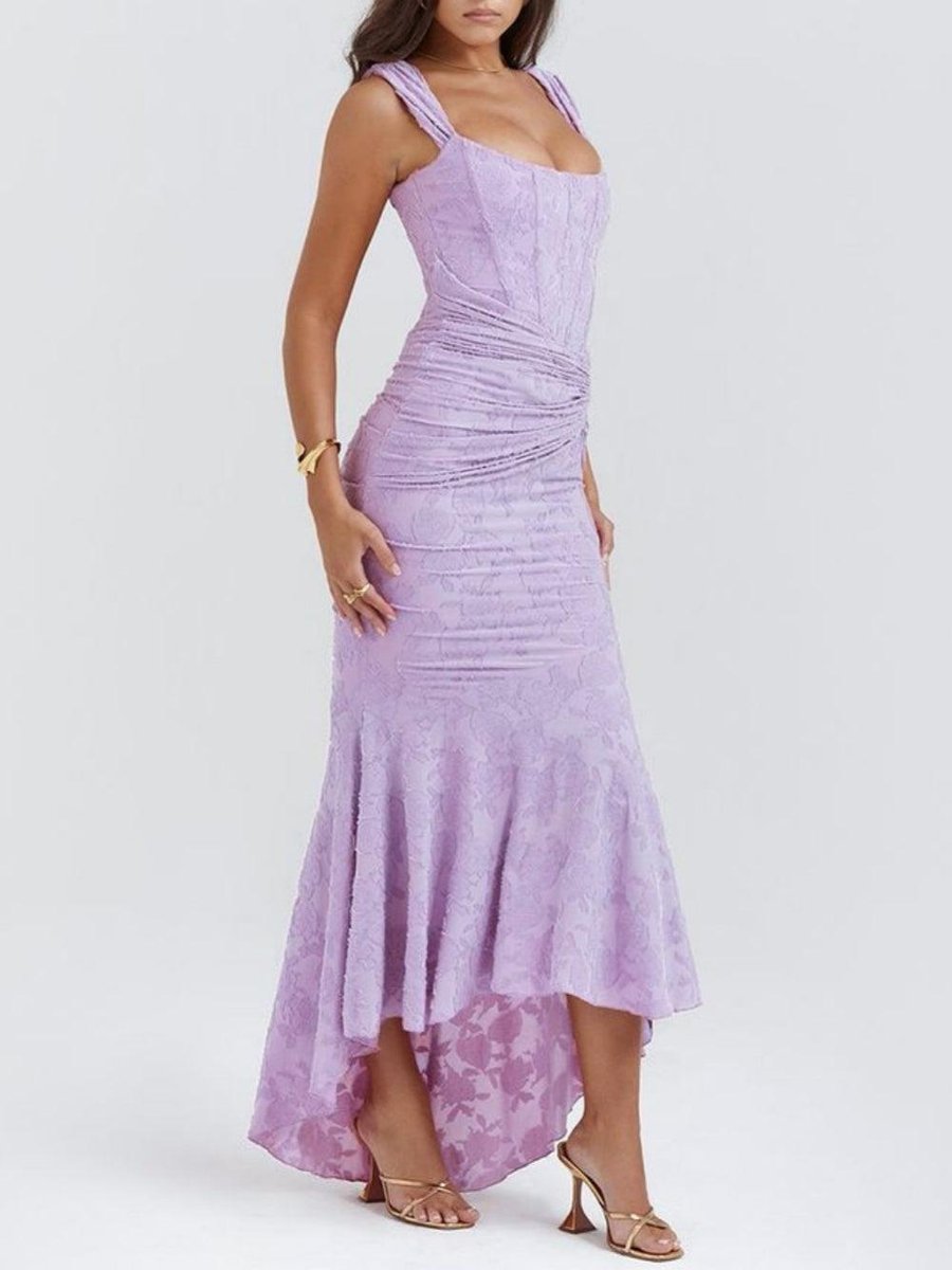 Brautmutterkleid Strukturiertes Korsett Meerjungfrau Jacquard Midikleid - Lila 2
