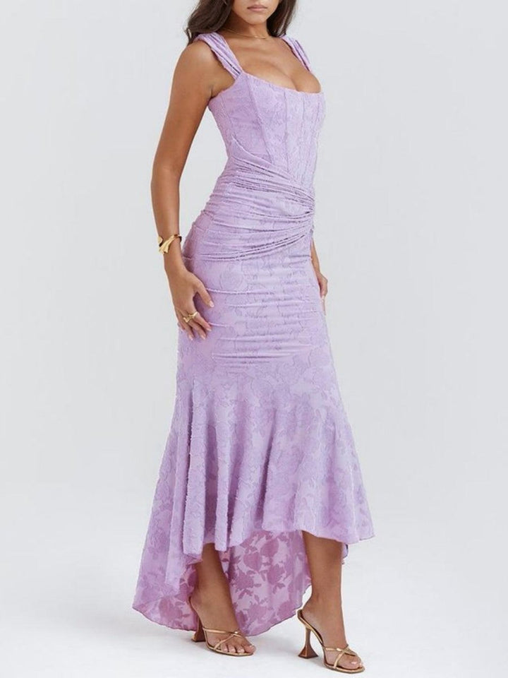 Brautmutterkleid Strukturiertes Korsett Meerjungfrau Jacquard Midikleid - Lila 2