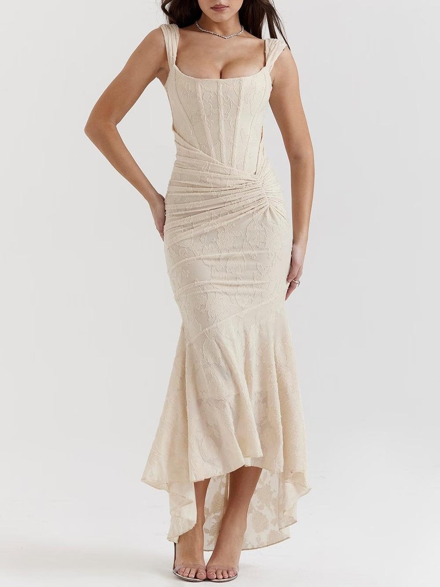 Brautmutterkleid Strukturiertes Korsett Meerjungfrau Jacquard Midikleid