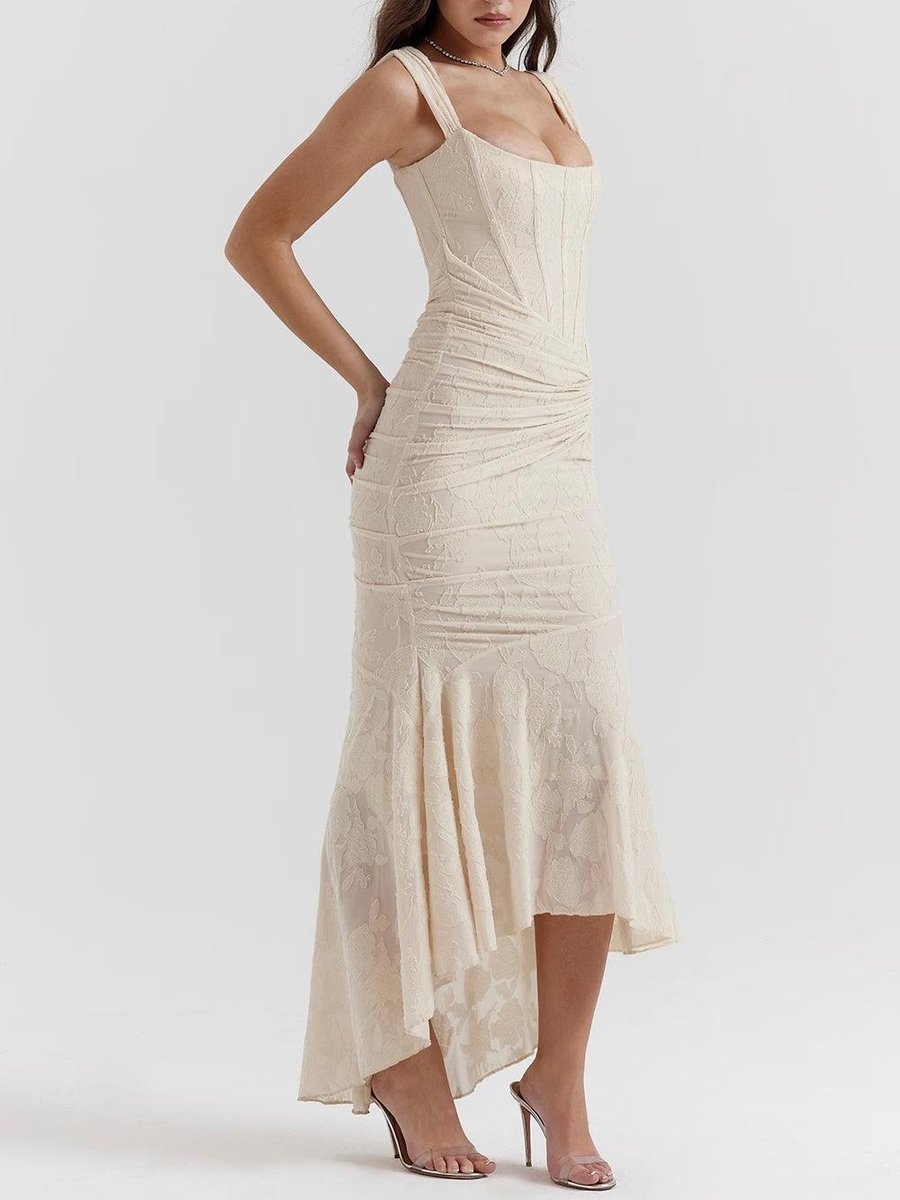 Brautmutterkleid Strukturiertes Korsett Meerjungfrau Jacquard Midikleid