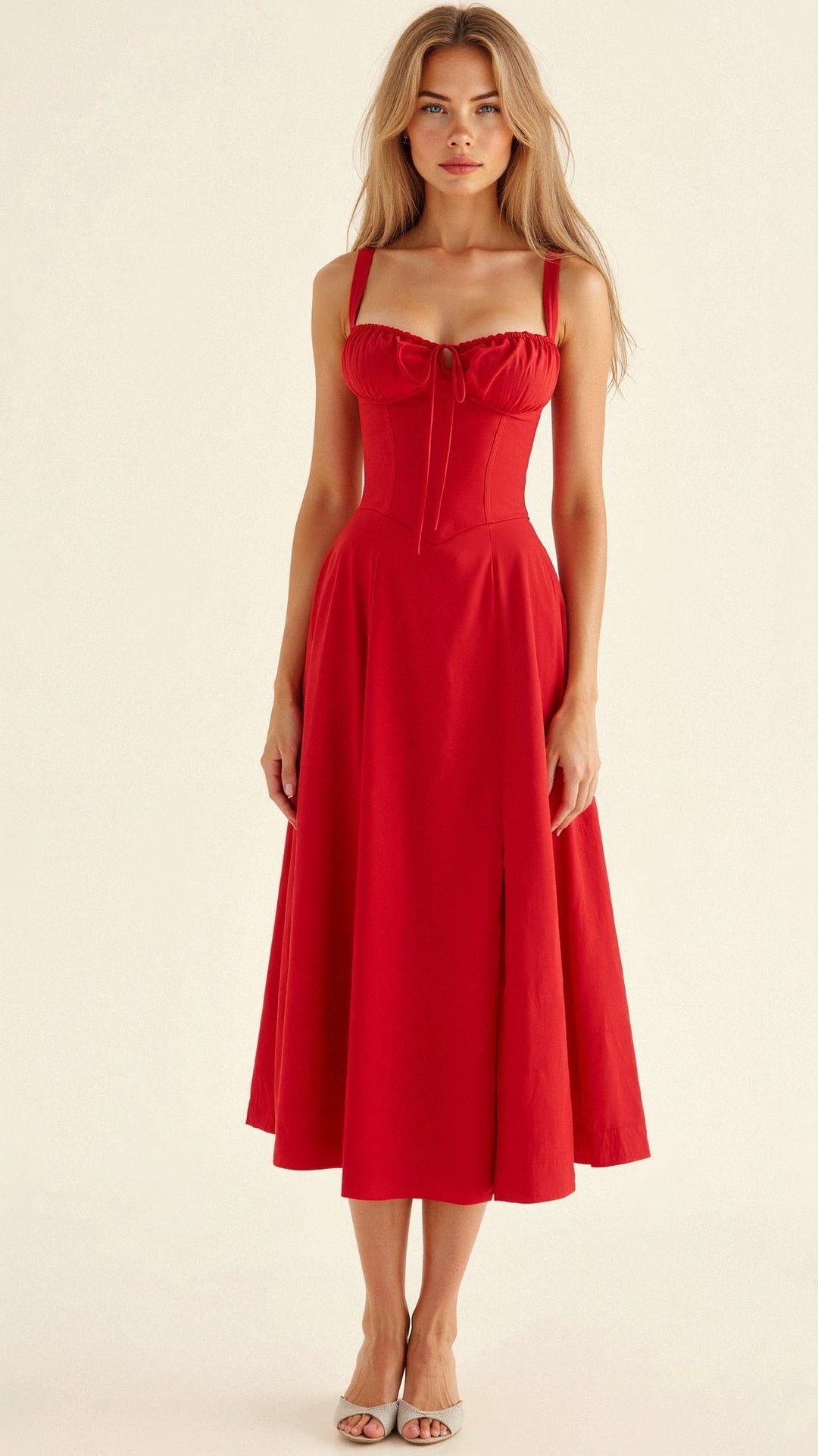 Bustier Midi Kleid Blumenmuster Korsett - Red