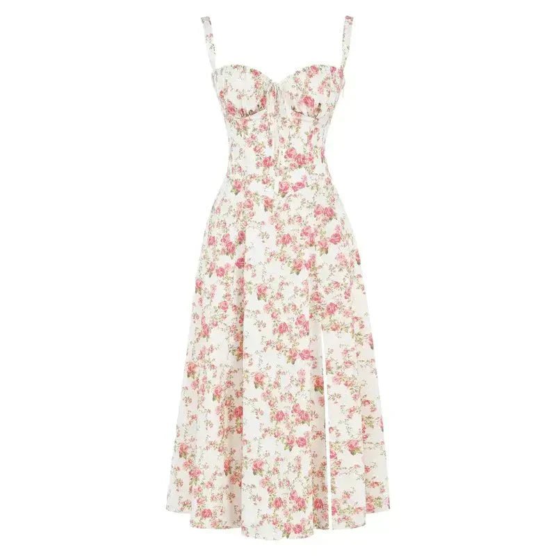 Bustier Midi Kleid Blumenmuster Korsett