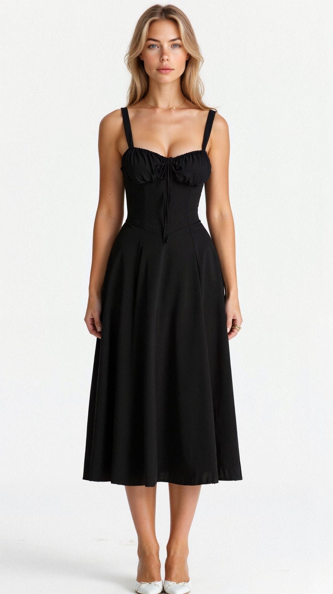 Bustier Midi Kleid Blumenmuster Korsett - Black