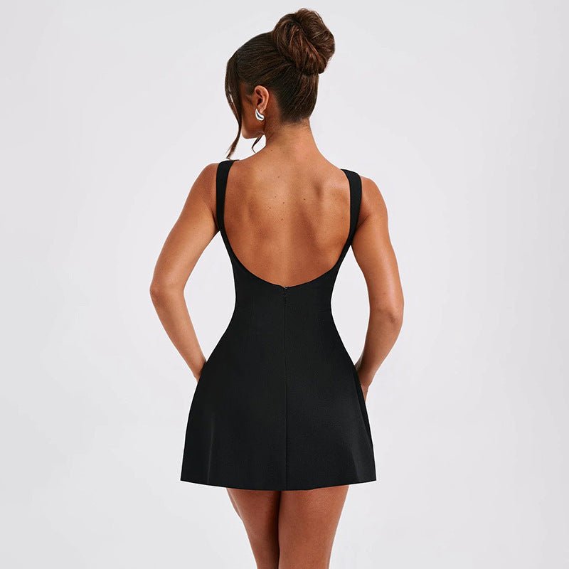 Damen A-Linien Mini Kleid Ärmellos Rundhals Elegant