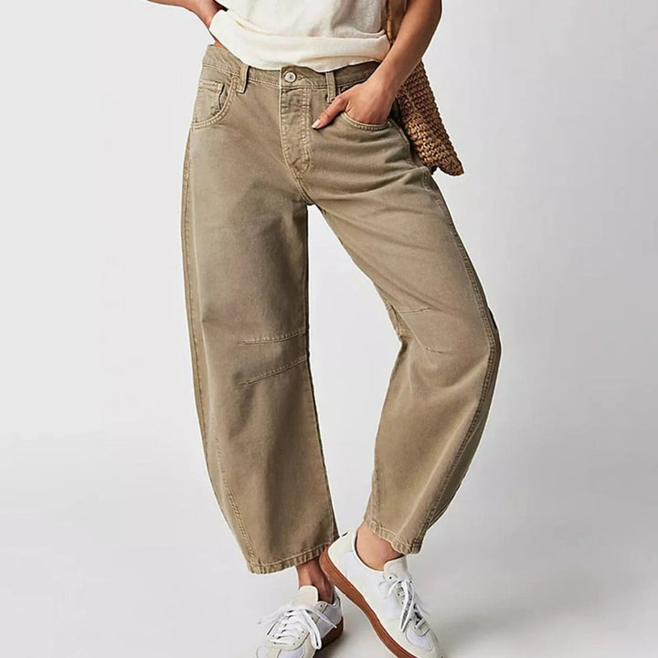Damen Barrel-Leg Jeans Cropped Mid-Rise Denim - Khaki