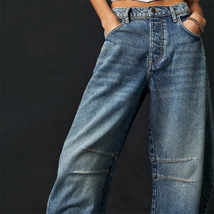 Damen Barrel-Leg Jeans Cropped Mid-Rise Denim