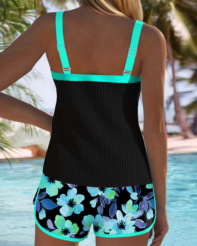 Damen Bauchkontrolle Gerippt Tankini-Set