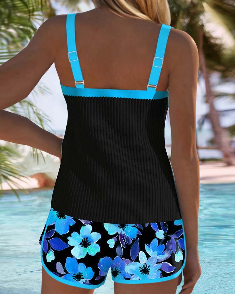 Damen Bauchkontrolle Gerippt Tankini-Set