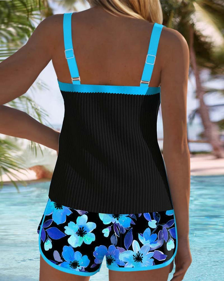 Damen Bauchkontrolle Gerippt Tankini-Set