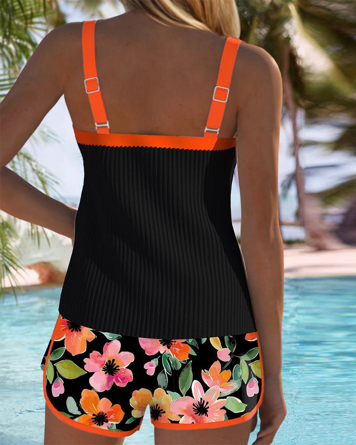 Damen Bauchkontrolle Gerippt Tankini-Set