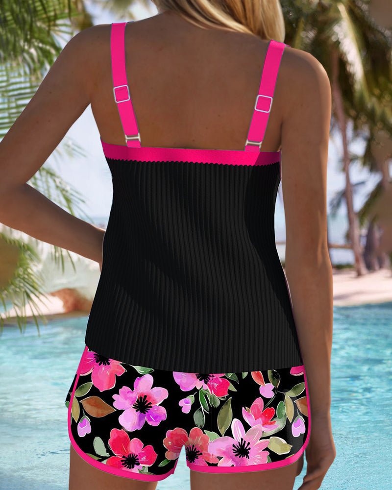 Damen Bauchkontrolle Gerippt Tankini-Set