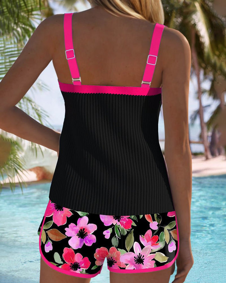 Damen Bauchkontrolle Gerippt Tankini-Set