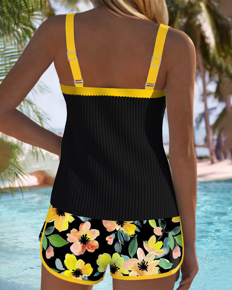 Damen Bauchkontrolle Gerippt Tankini-Set