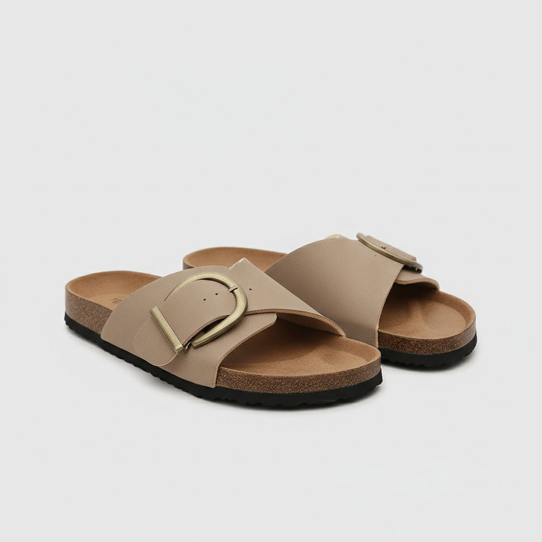 Damen Bequeme Sandalen Breites Riemen Schnallen Flache Slides