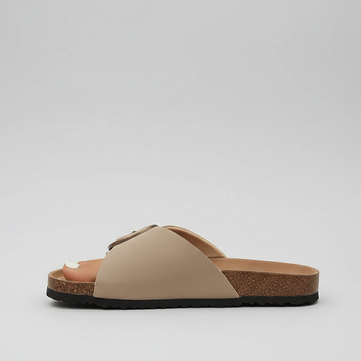 Damen Bequeme Sandalen Breites Riemen Schnallen Flache Slides