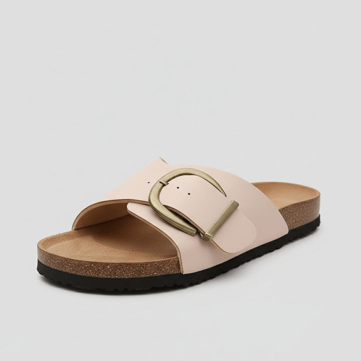 Damen Bequeme Sandalen Breites Riemen Schnallen Flache Slides - Zartrosa