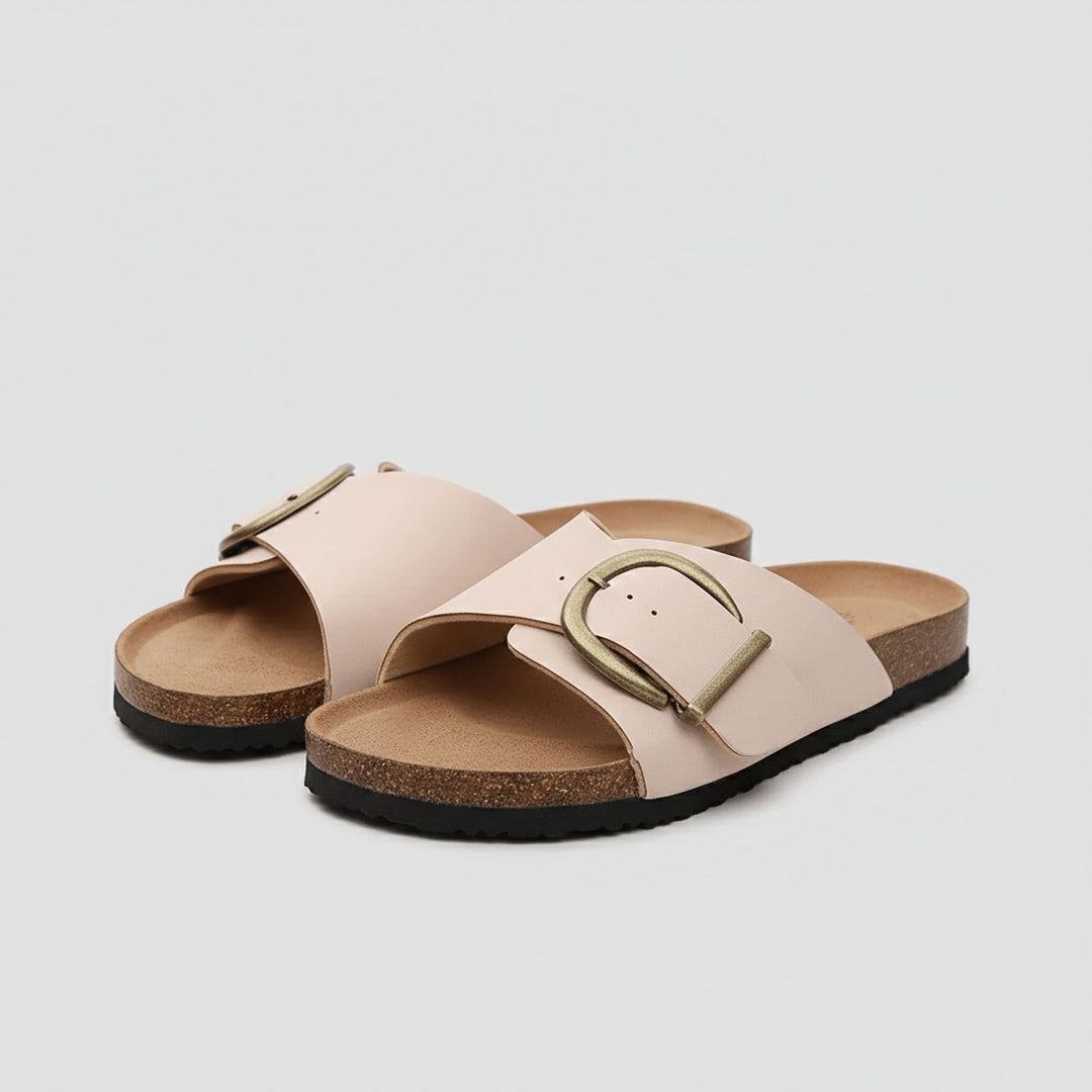 Damen Bequeme Sandalen Breites Riemen Schnallen Flache Slides