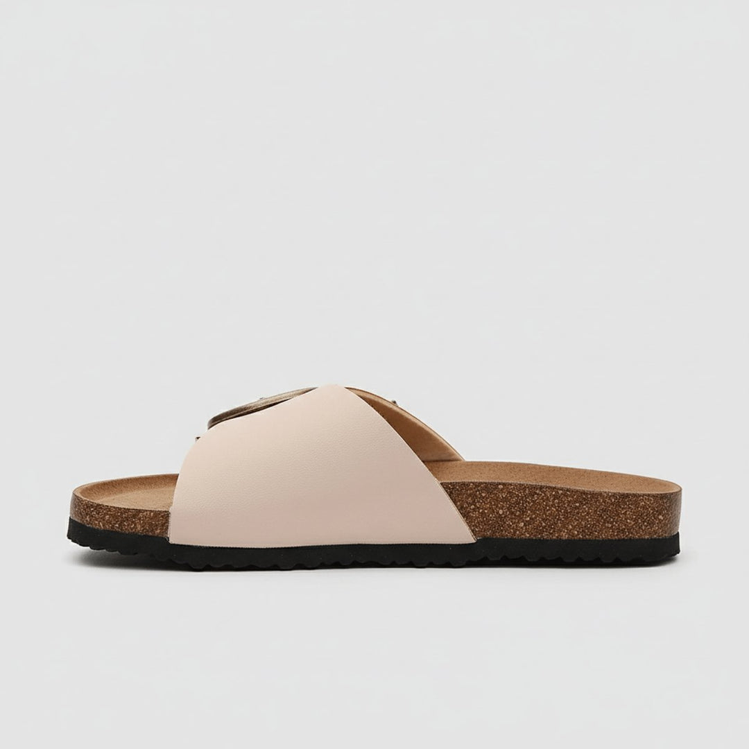 Damen Bequeme Sandalen Breites Riemen Schnallen Flache Slides