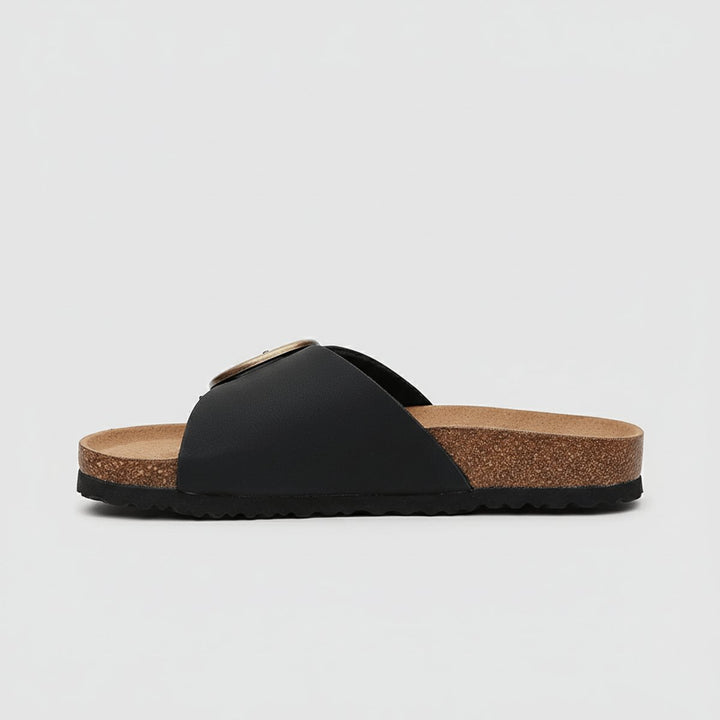 Damen Bequeme Sandalen Breites Riemen Schnallen Flache Slides