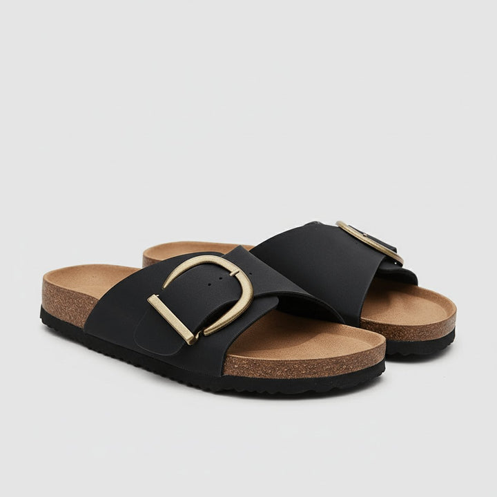 Damen Bequeme Sandalen Breites Riemen Schnallen Flache Slides