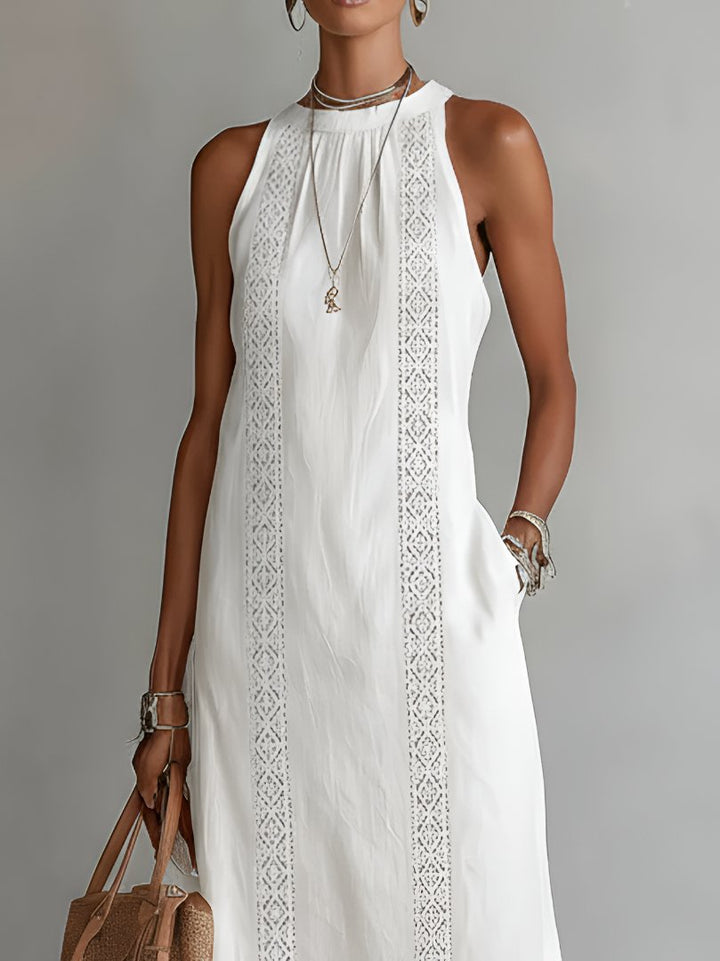 Damen Bestickte Ärmellose Midi-Kleid