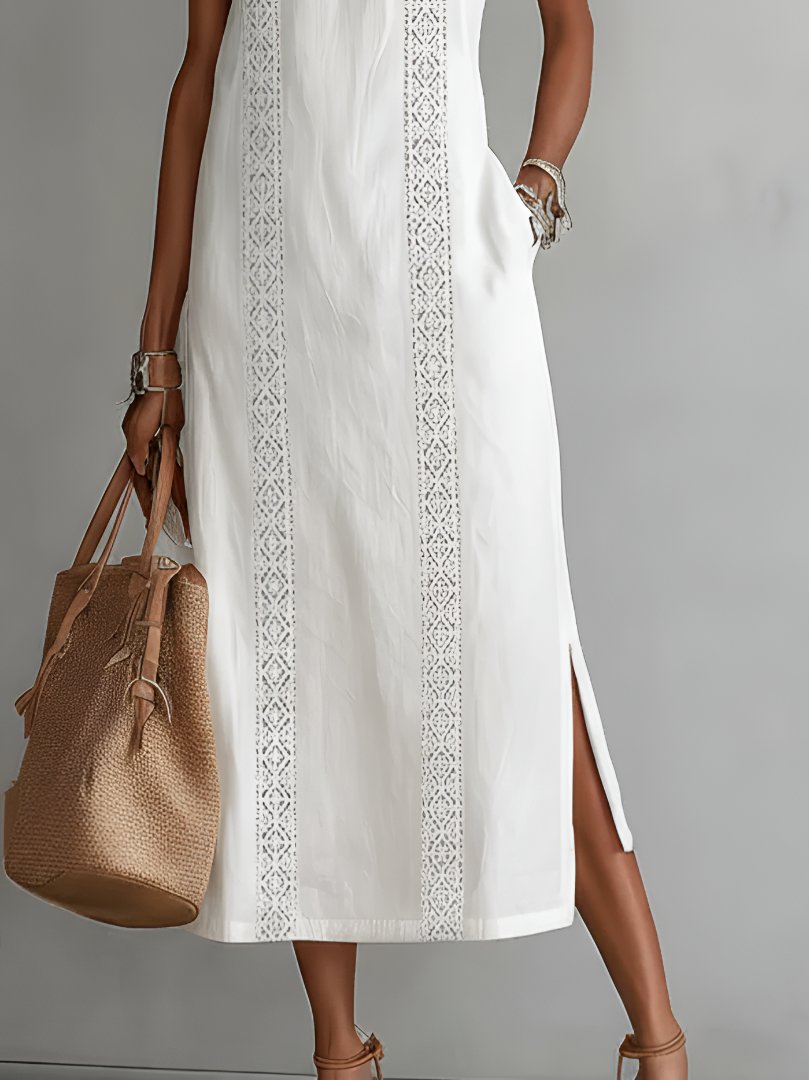 Damen Bestickte Ärmellose Midi-Kleid