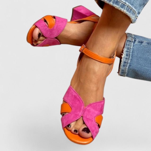 Damen Block Heel Sandalen Knöchelriemen Orthopädisch Komfort - Pink