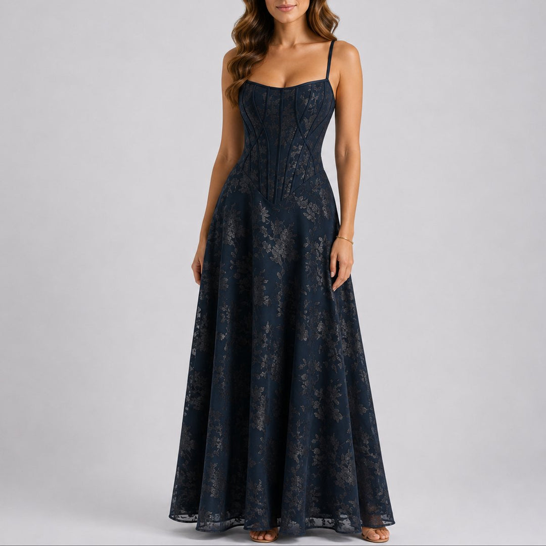 Damen Blumen-Korsett Maxi-Kleid für Hochzeitsgäste im Herbst
