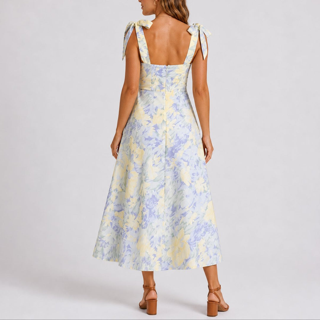 Damen Blumen Midi Kleid für Hochzeitsgäste im Herbst A-Linie