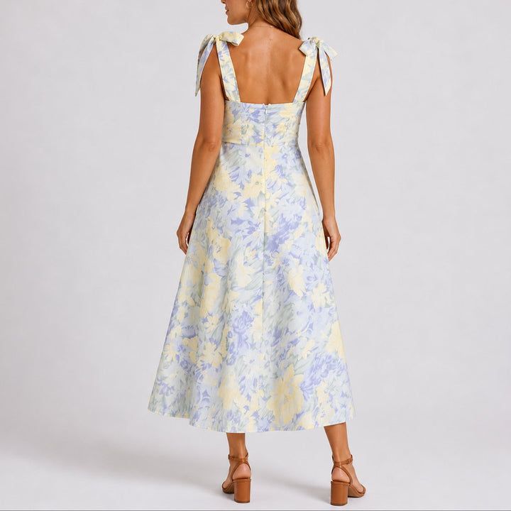 Damen Blumen Midi Kleid für Hochzeitsgäste im Herbst A-Linie
